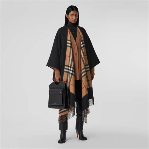 burberry black camel wool cashmere jacquard cape|Burberry capes for women.